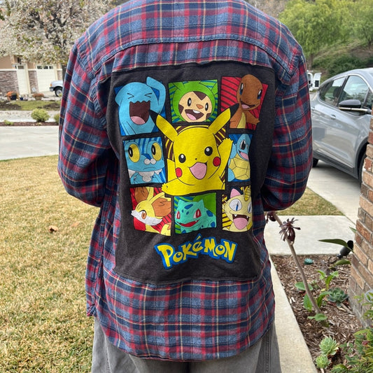 Pokémon Flannel Shirt upcycled unisex size Medium M