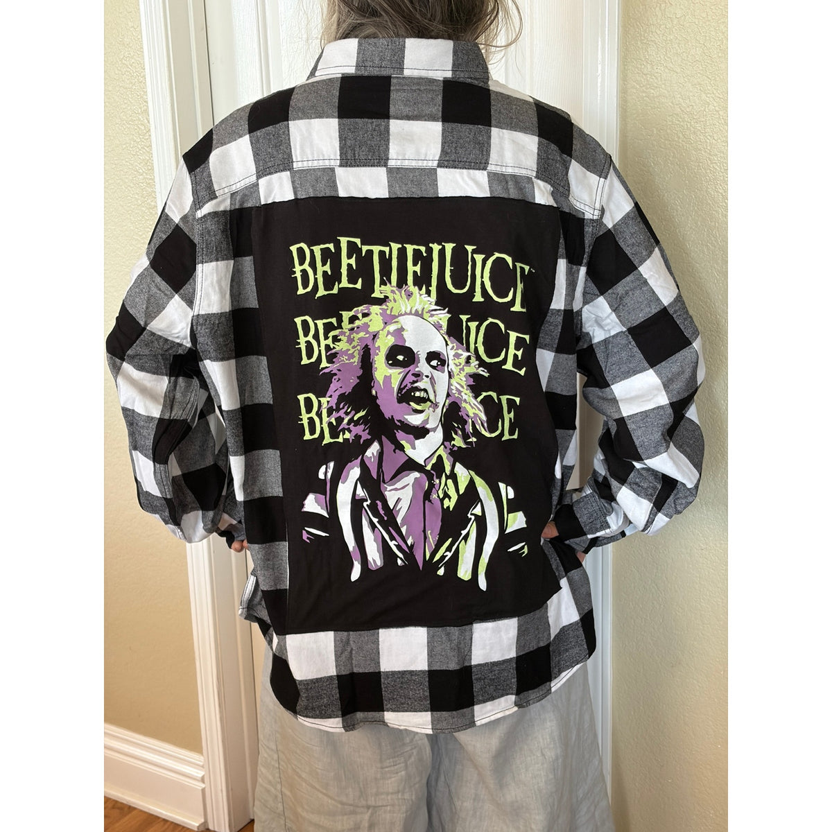 Bettlejuice Halloween Upcycled Flannel Shirt Unisex Size 3XL