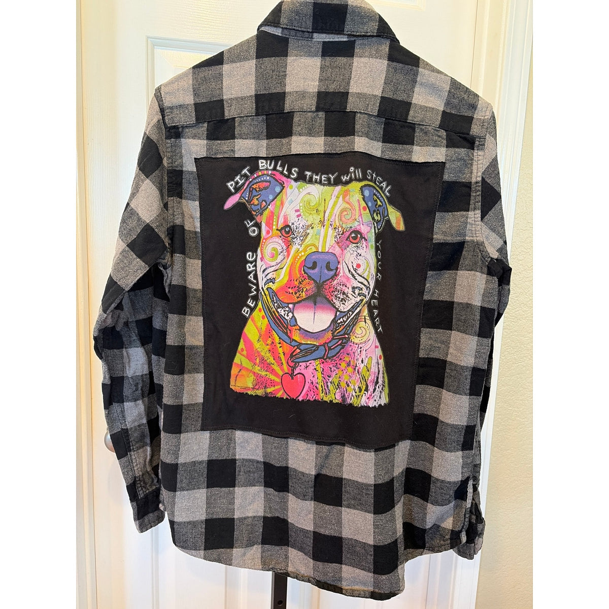 Pitbull Upcycled Flannel Shirt Unisex Size Medium M