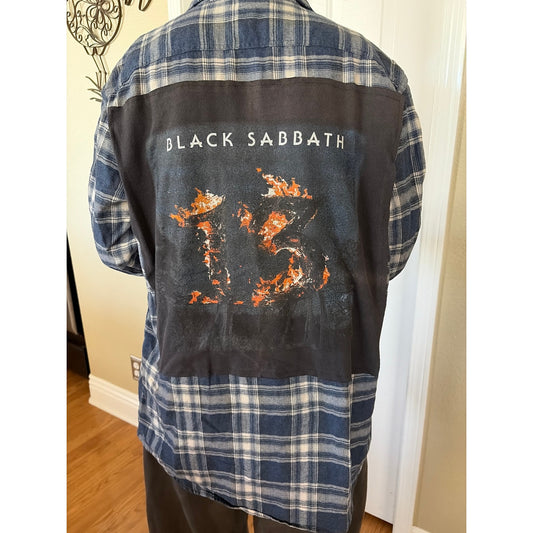 Black Sabbath Upcycled Flannel Shirt Unisex Size Large L