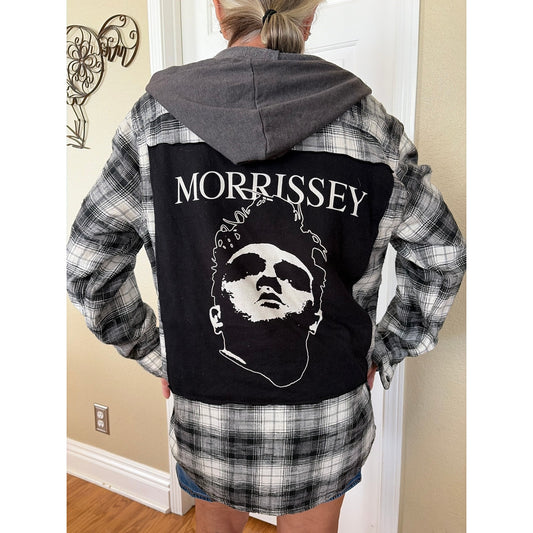 Morrissey Upcycled Flannel Shirt with Hood Unisex Size MediumM