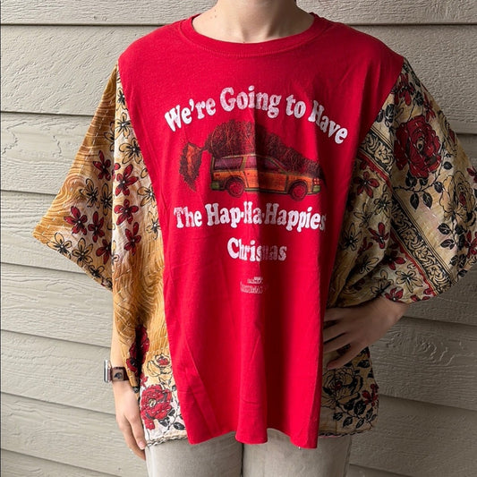 Christmas Vacation Upcycled Kantha Tunic Top Shirt OS Handmade  Bohemian