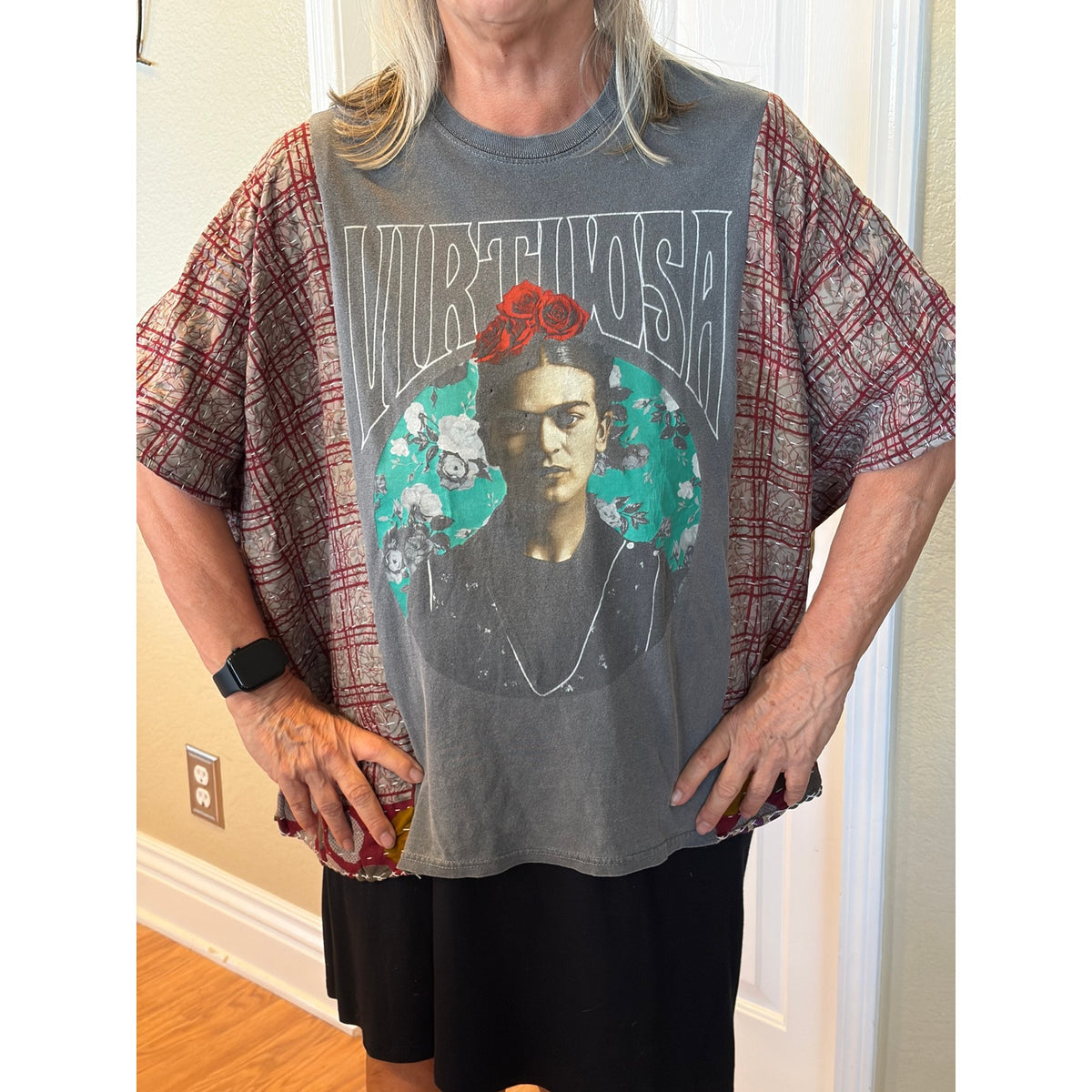 Frida Kahlo Upcycled Kantha Tunic Top Shirt OS Handmade Boho