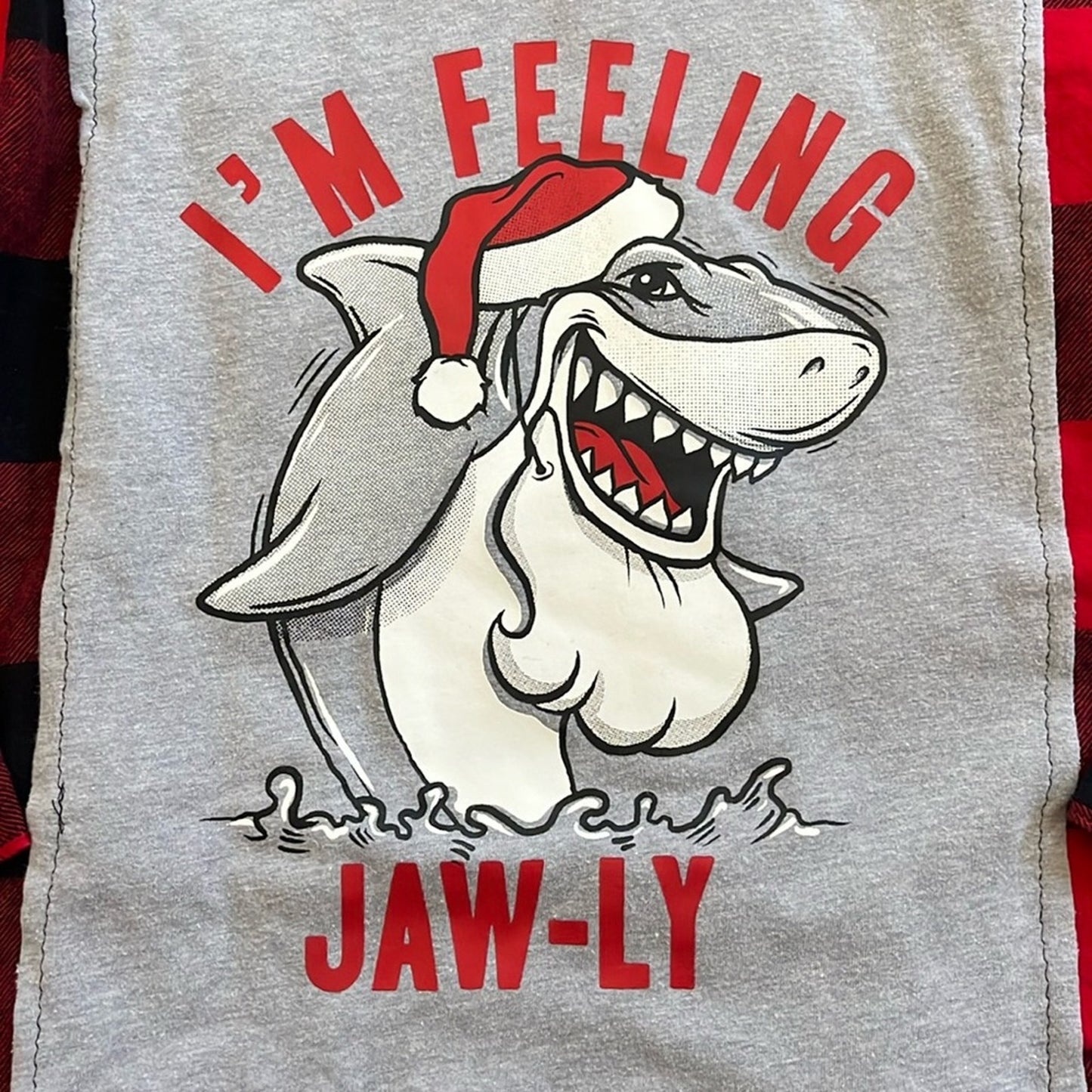 Christmas I'm Feeling Jaw-ly Shark Flannel Shirt upcycled unisex Medium ( 8 )