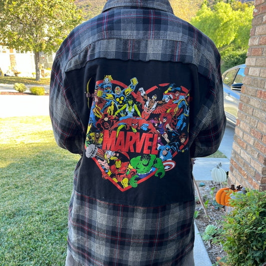 Marvel Comics Flannel Shirt upcycled unisex XLT XL Tall