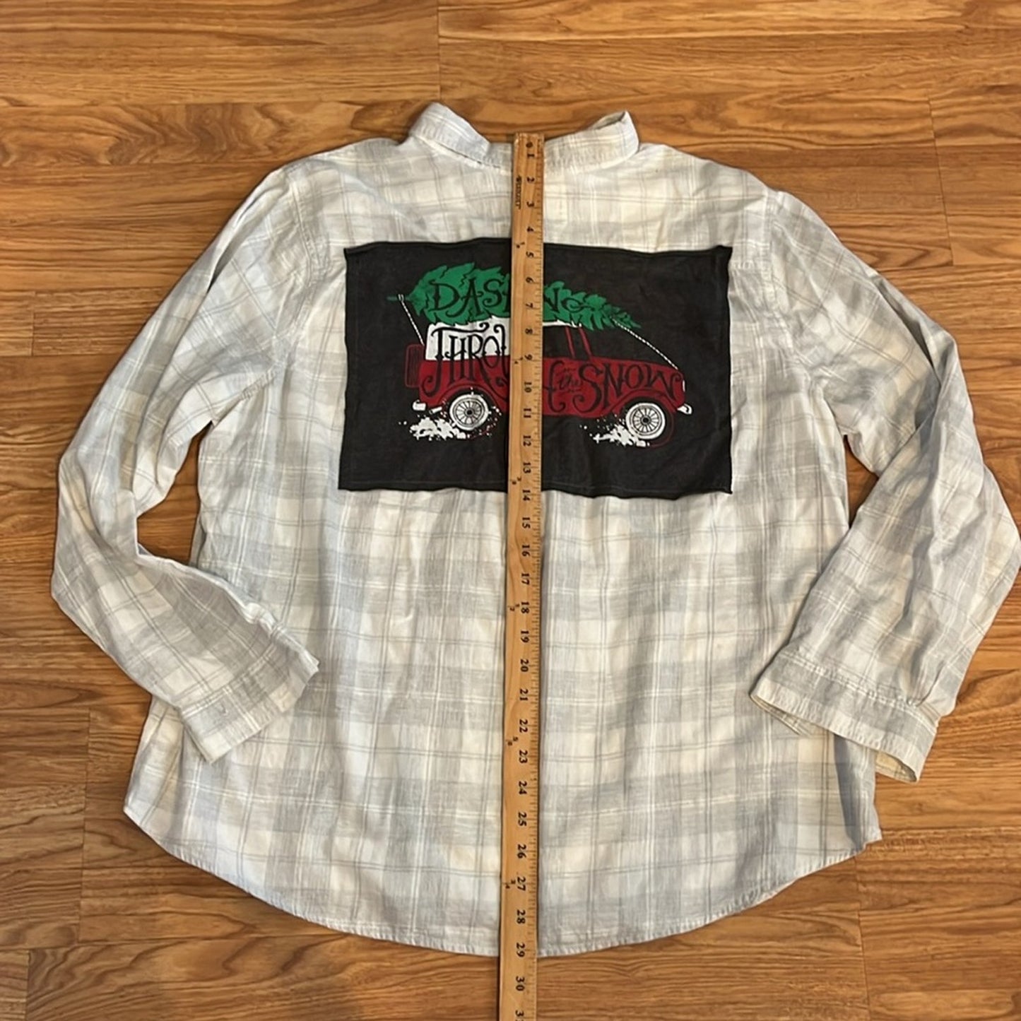 Dashing Through the Snow Christmas Flannel Shirt upcycled lightweight Size XXL