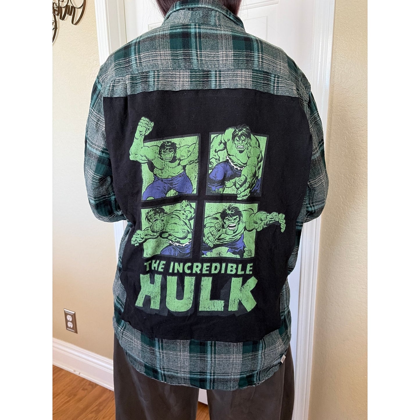 The Hulk Marvel Upcycled Flannel Shirt Unisex Medium M Handmade