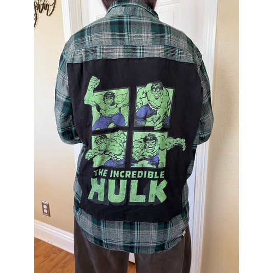 The Hulk Marvel Upcycled Flannel Shirt Unisex Medium M Handmade