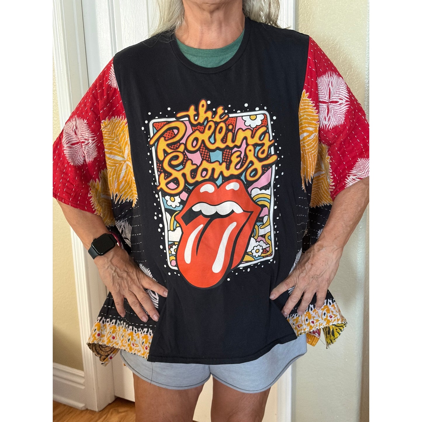 Rolling Stones Upcycled Kantha Tunic Top Shirt OS Handmade Boho