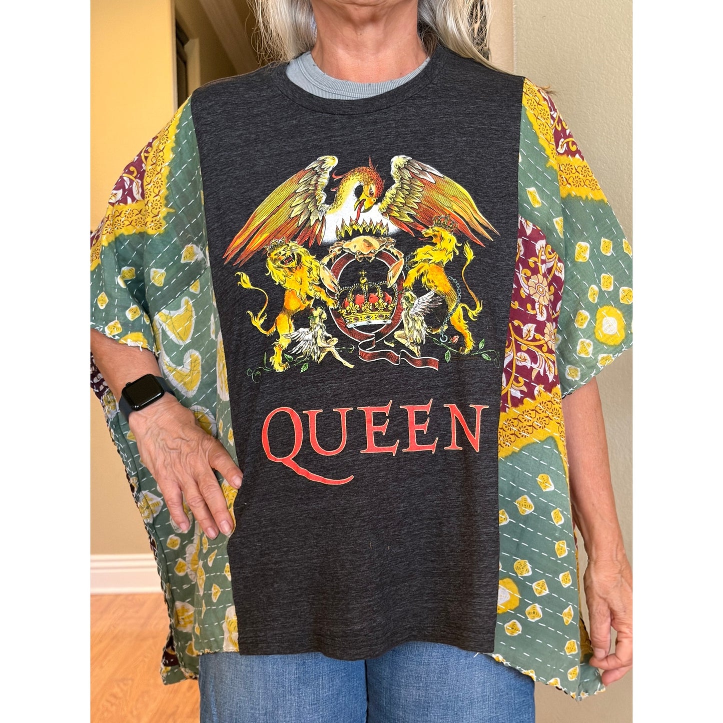 Queen Upcycled Kantha Tunic Top Shirt OS Handmade Boho