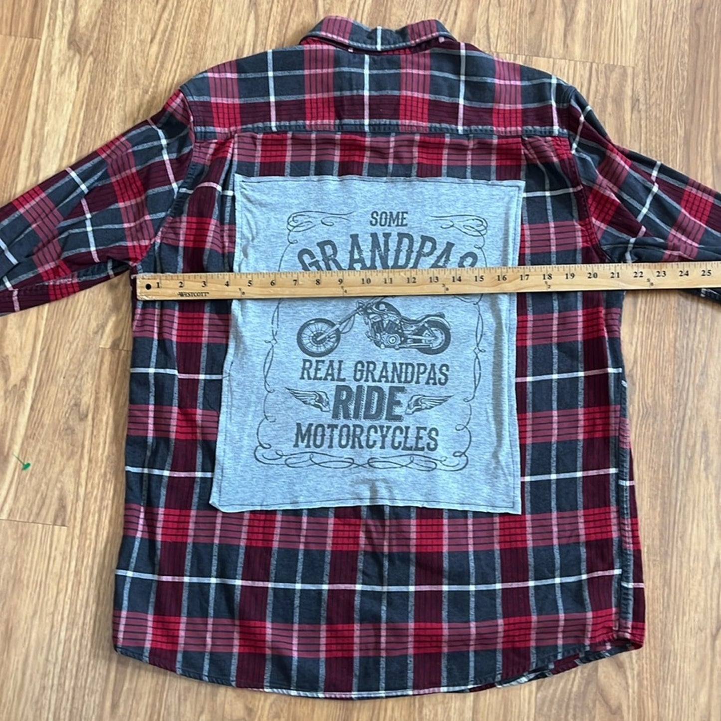 Real Grandpas Ride Motercycles Flannel Shirt Upcycled size Large L