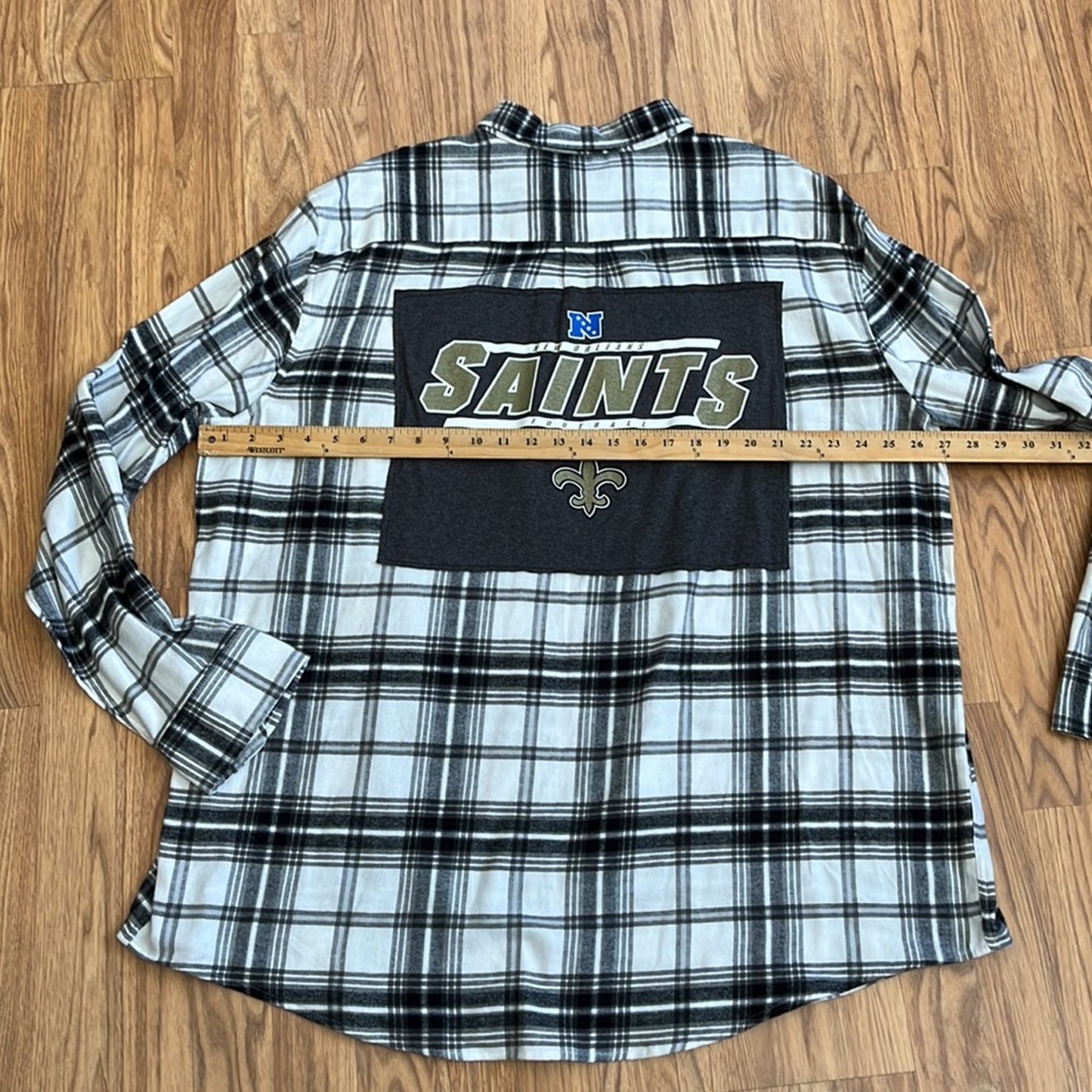 New Orleans Saints NFL Flannel Shirt upcycled one of a kind XXL