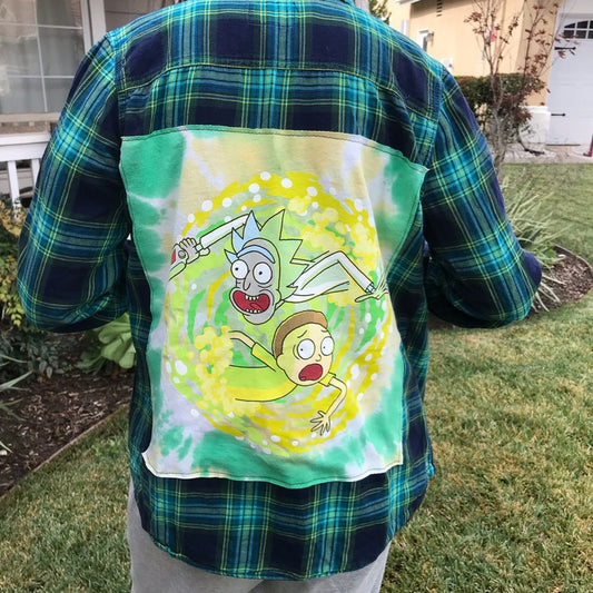 Rick and Morty Flannel Shirt upcycled one of a kind unisex Medium