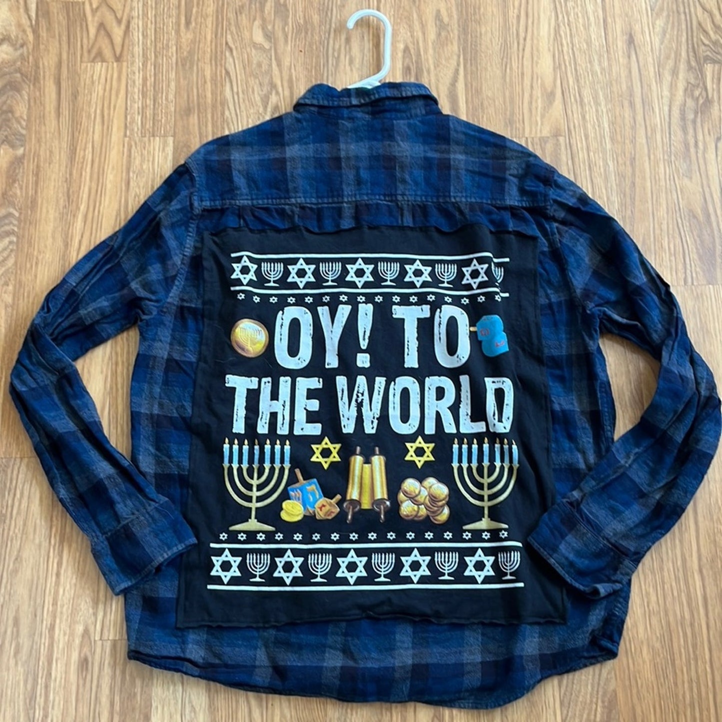 Holiday Chanukah Flannel Upcycled one of a kind men’s / unisex size XL