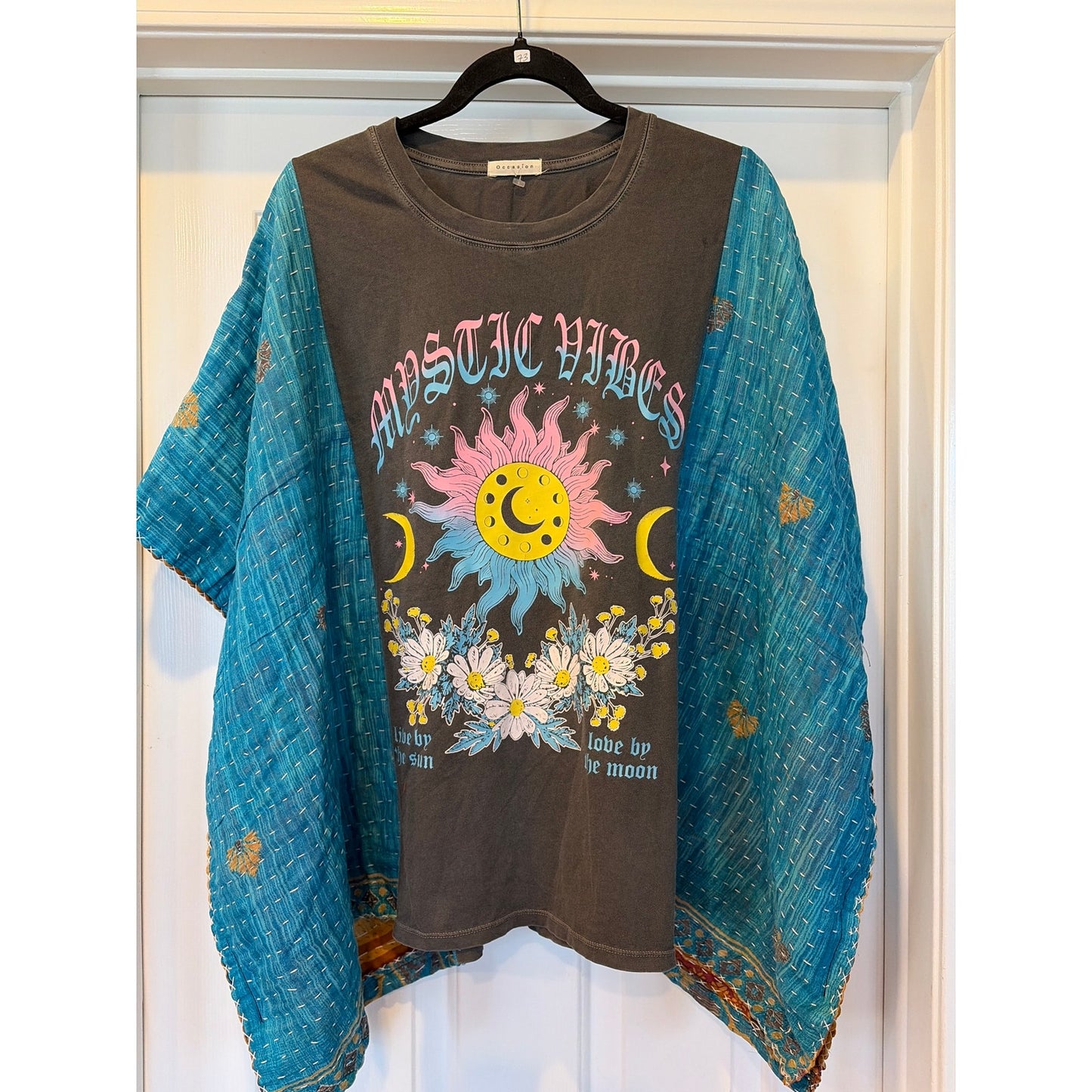 Mystic Vibes Upcycled Kantha Tunic Top Shirt OS Handmade Boho