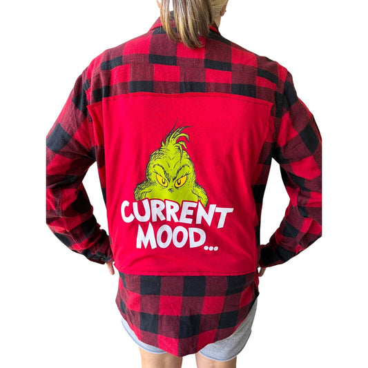 The Grinch - Current Mood Upcycled Flannel Shirt Unisex Medium M