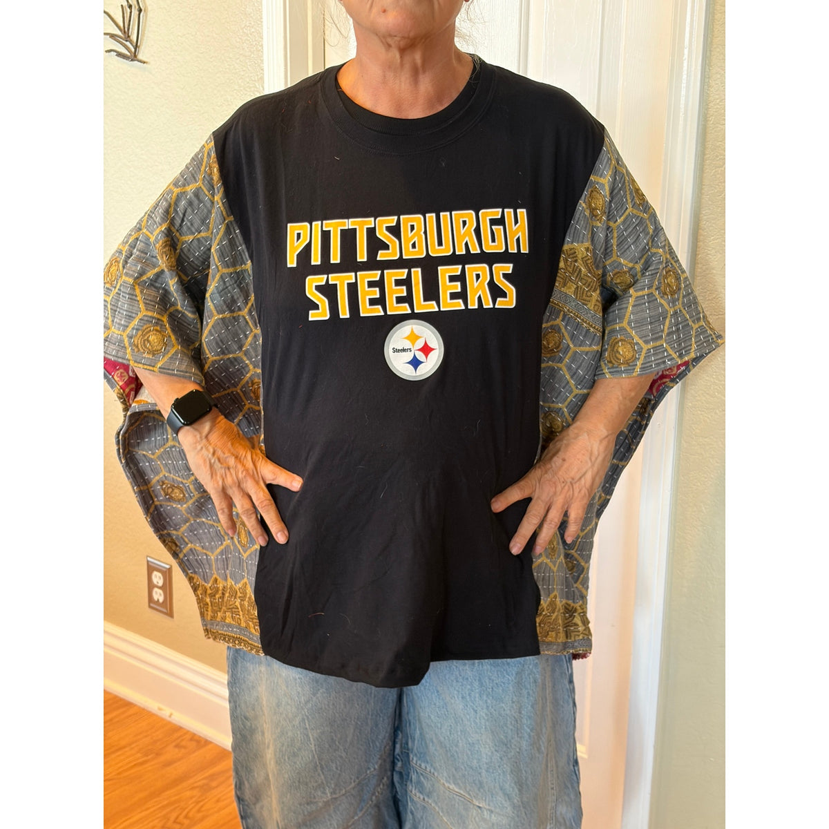 Pittsburgh Steelers NFL Upcycled Kantha Tunic Top Shirt OS