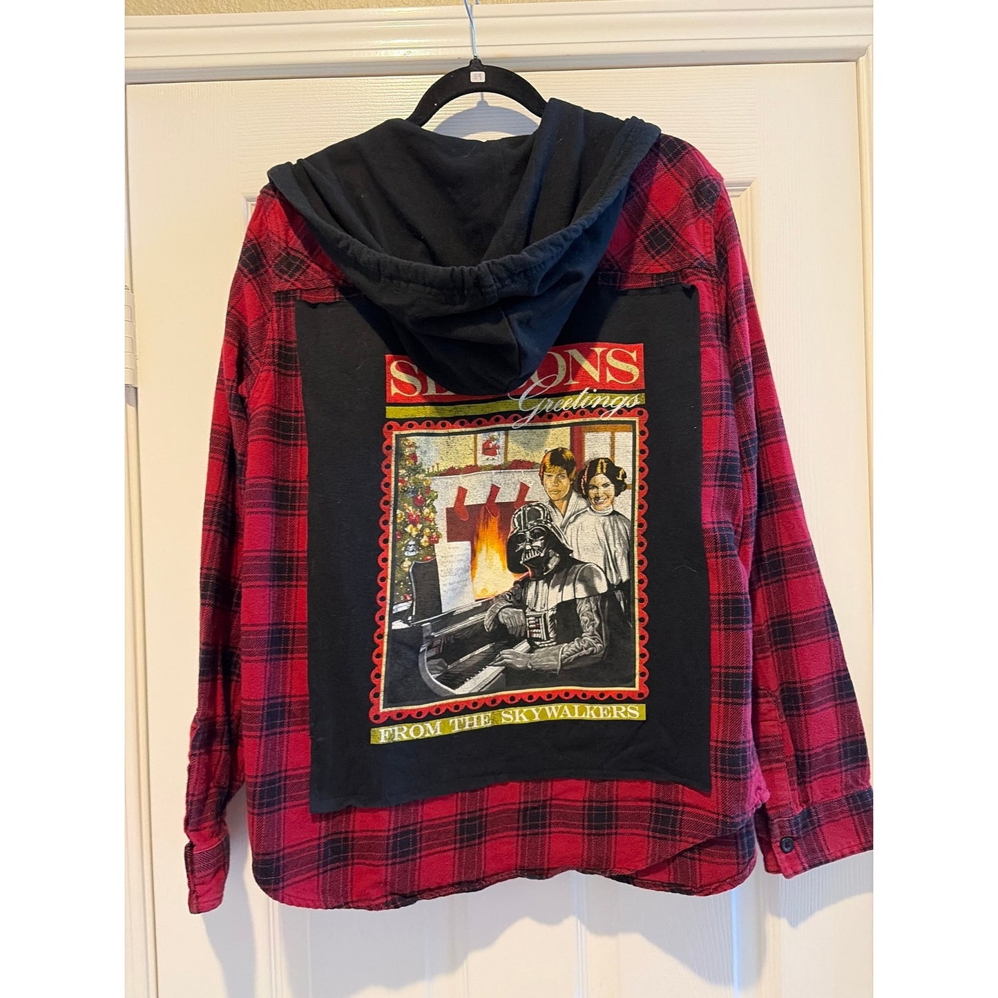 Star Wars Season Greetings Christmas Upcycled Flannel Shirt Unisex Medium M