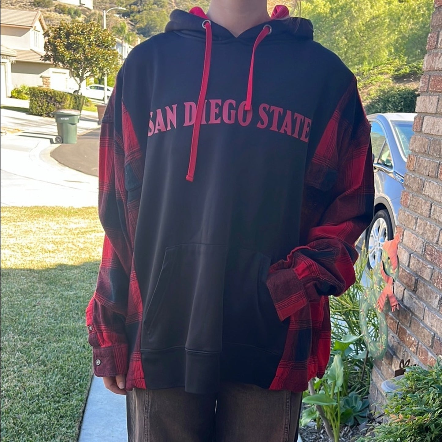 San Diego State Upcycled Flannel Sweatshirt Hoodie Unisex OS One Size