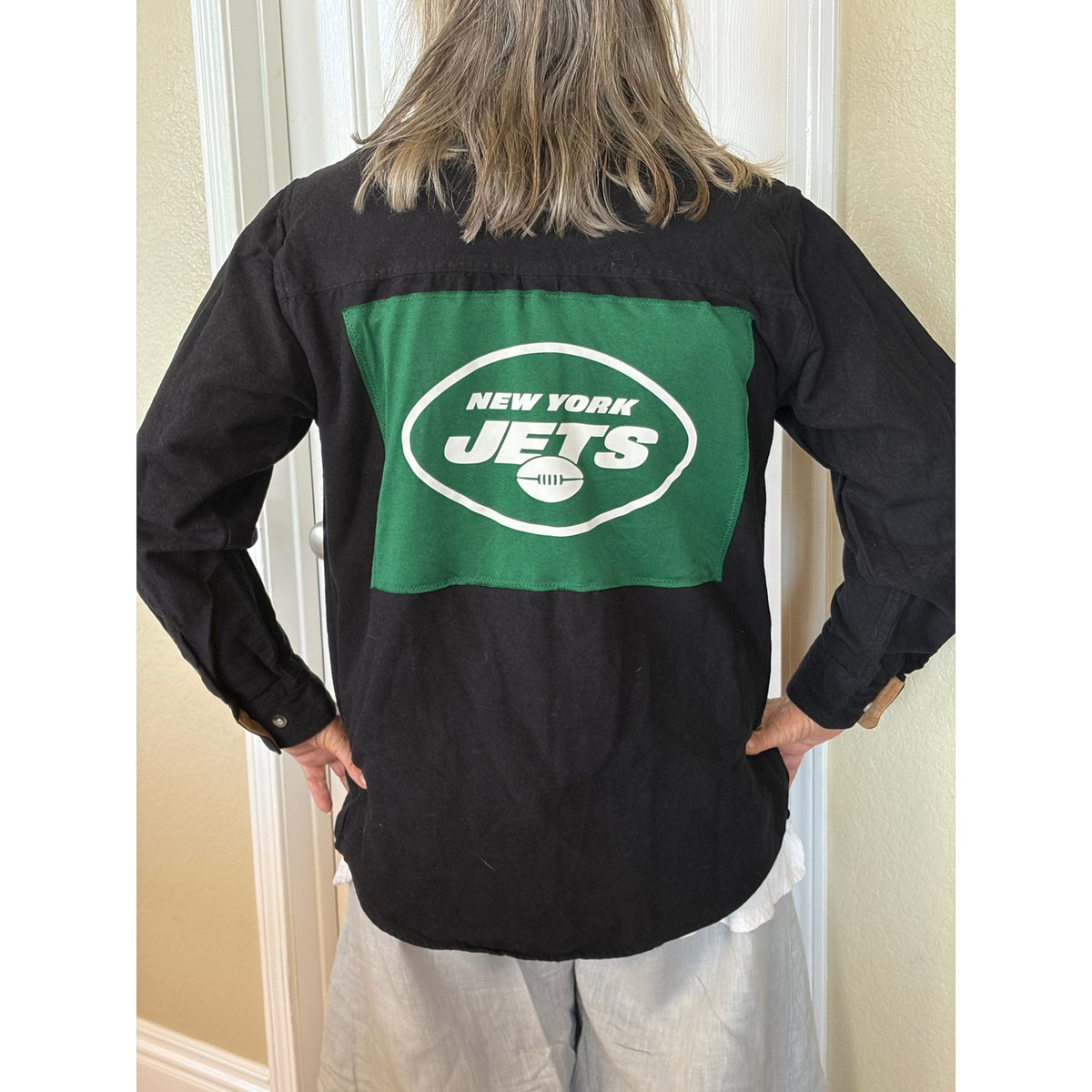 The Jets NFL Upcycled Flannel Shirt Unisex Size Medium M