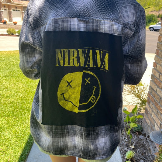 Nirvana Upcycled Flannel Shirt Handmade Unisex Size Small S