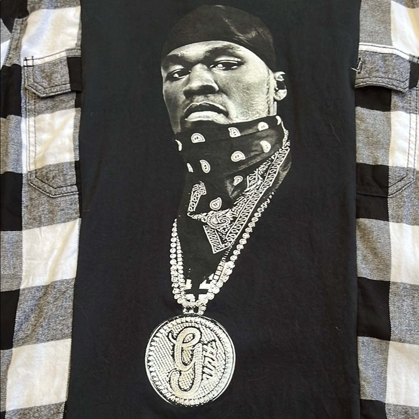 50 cent Flannel Sweatshirt Shirt upcycled unisex one size