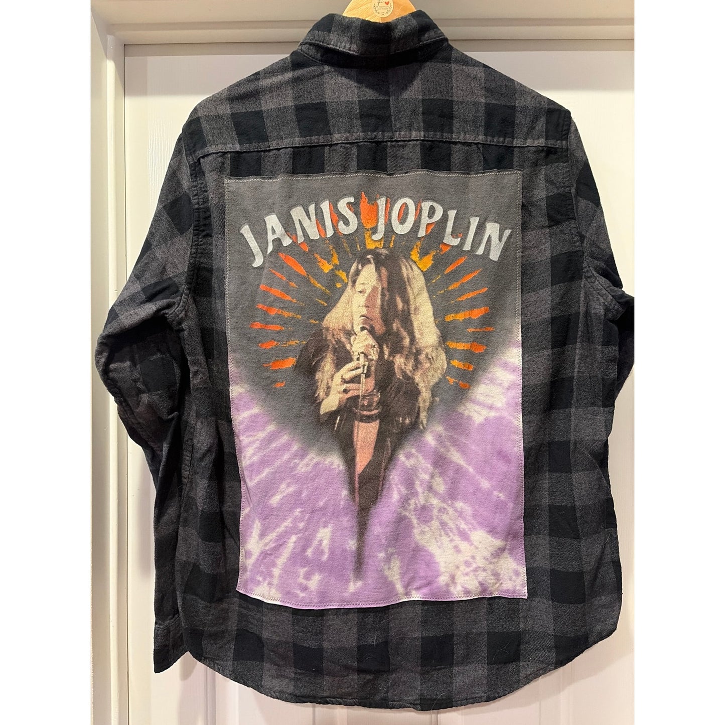 Janis Joplin Upcycled Flannel Shirt Unisex Size Large L