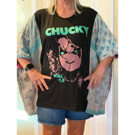 Chucky Upcycled Kantha Tunic Top Shirt OS Handmade Boho