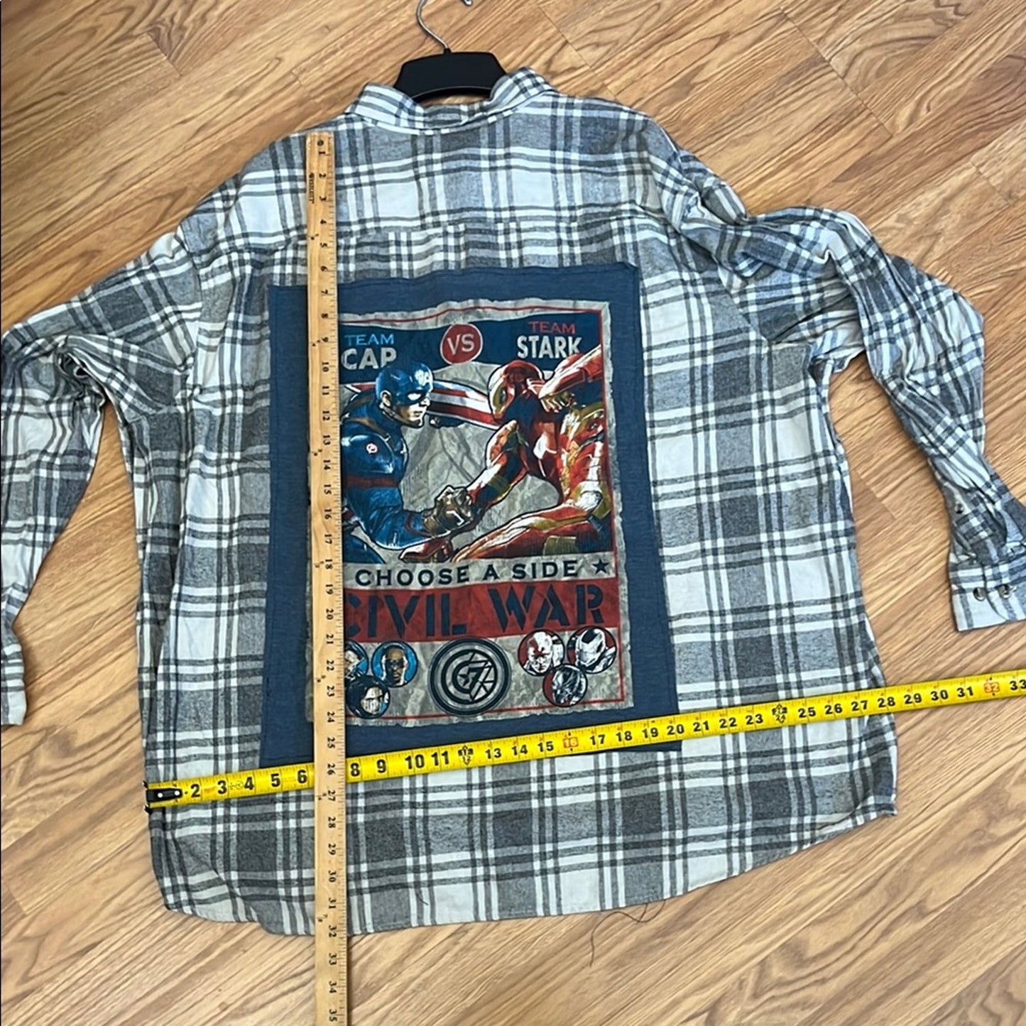 Marvel Captain America Civil War Upcycled Flannel Shirt Handmade Unisex Size 4XL