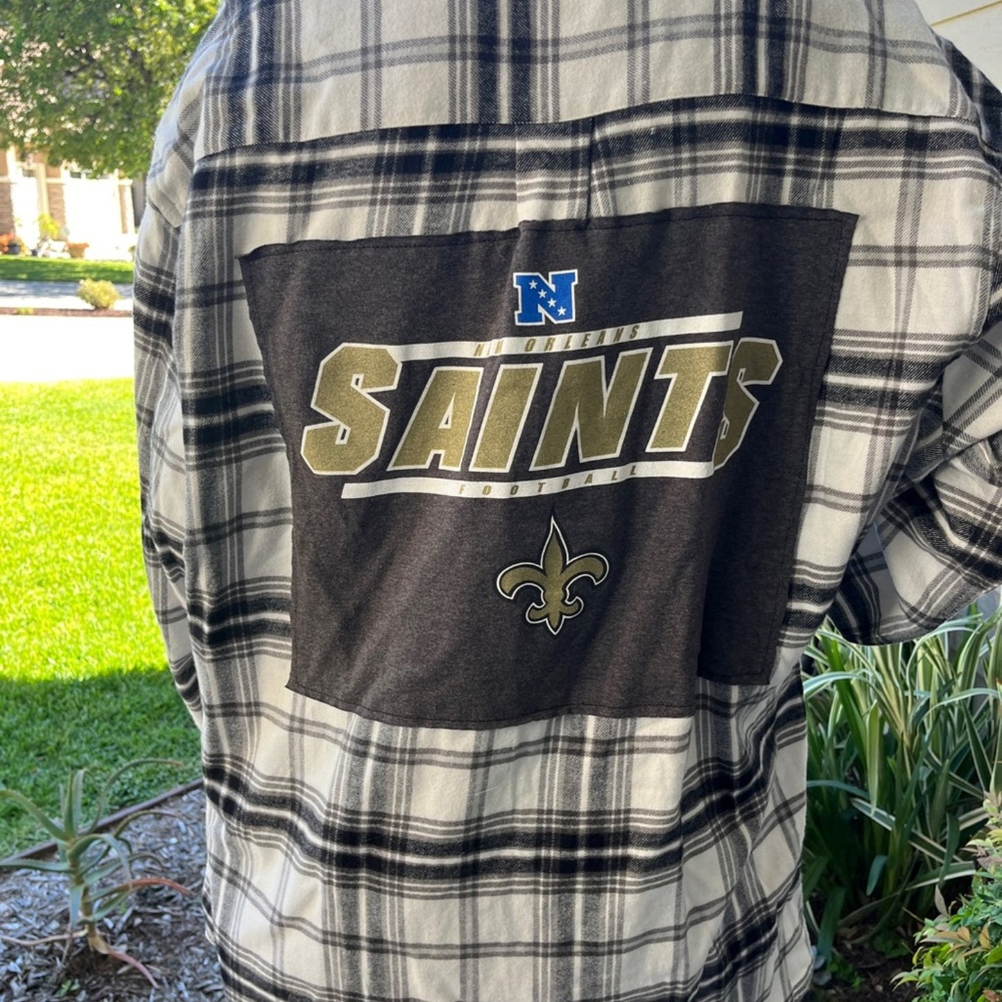 New Orleans Saints NFL Flannel Shirt upcycled one of a kind XXL