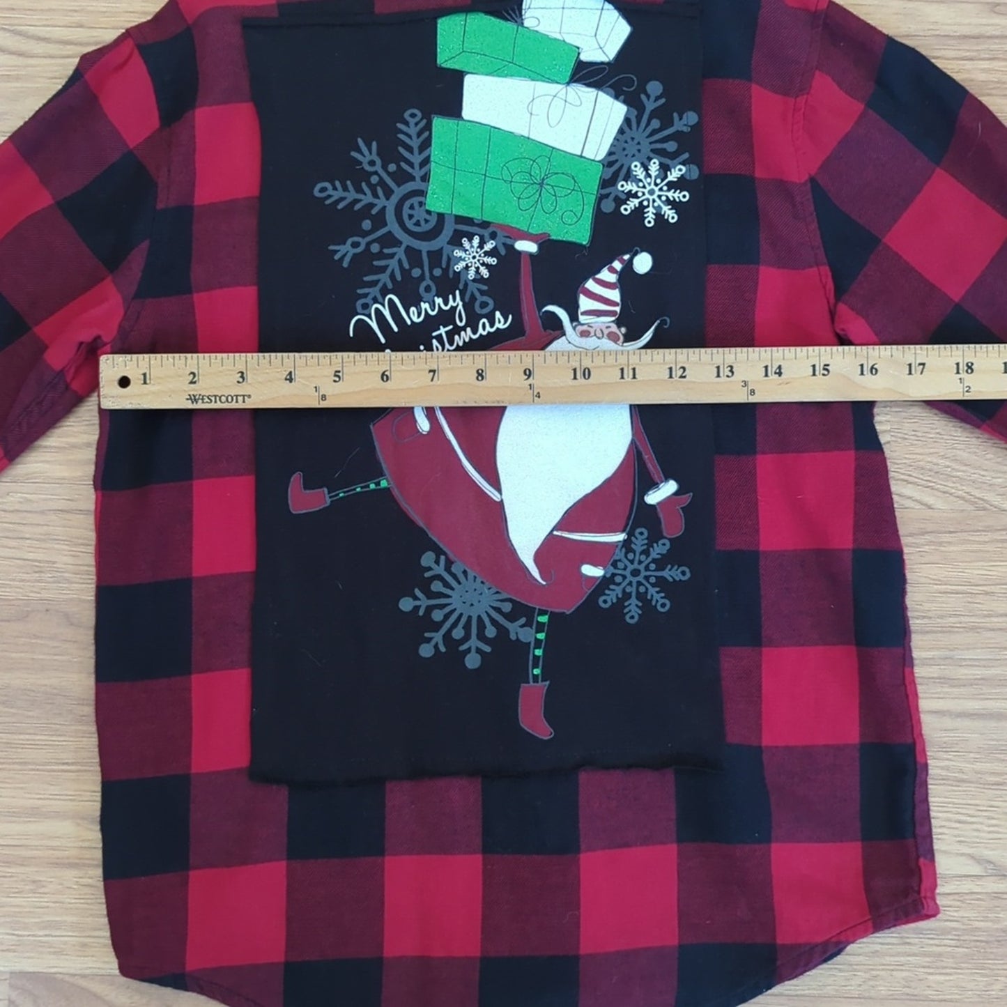 Christmas Santa Flannel Shirt upcycled unisex Size Large