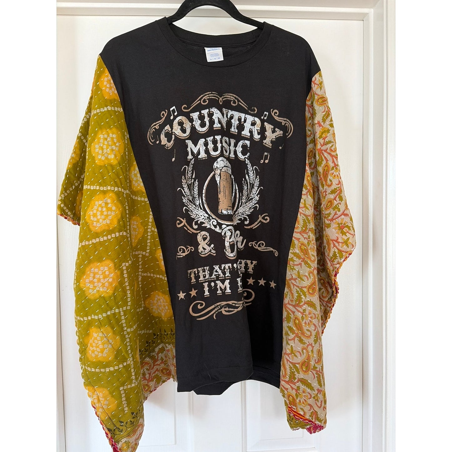 Country Music and Beer Upcycled Kantha Tunic Top Shirt OS Boho