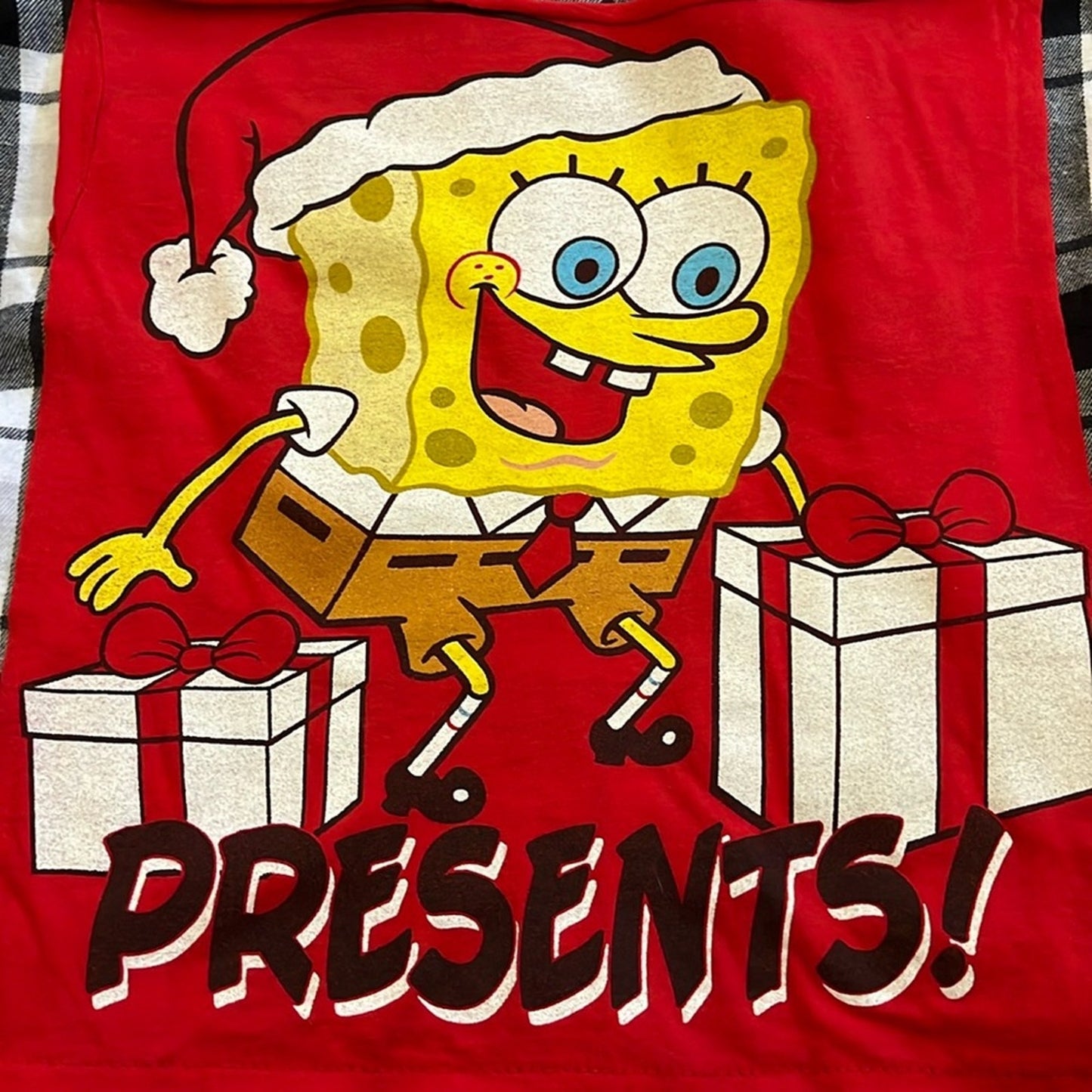 Spongebob Christmas Flannel Shirt upcycled unisex size XL  14 - 16
