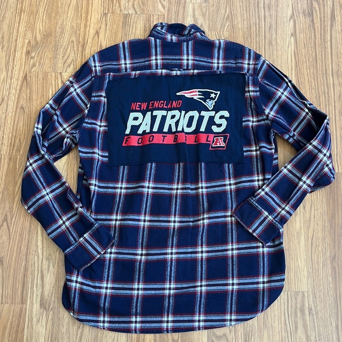 New England Patriots Flannel Shirt upcycled one of a kind size LT