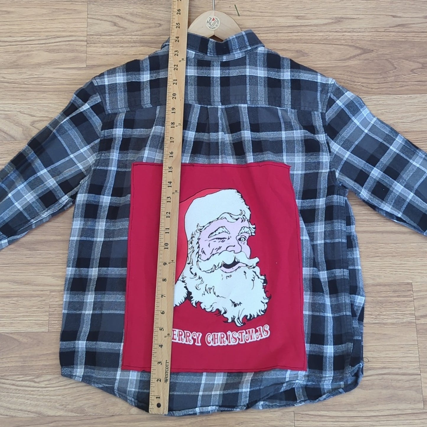 Merry Christmas Santa Flannel Shirt upcycled unisex XL