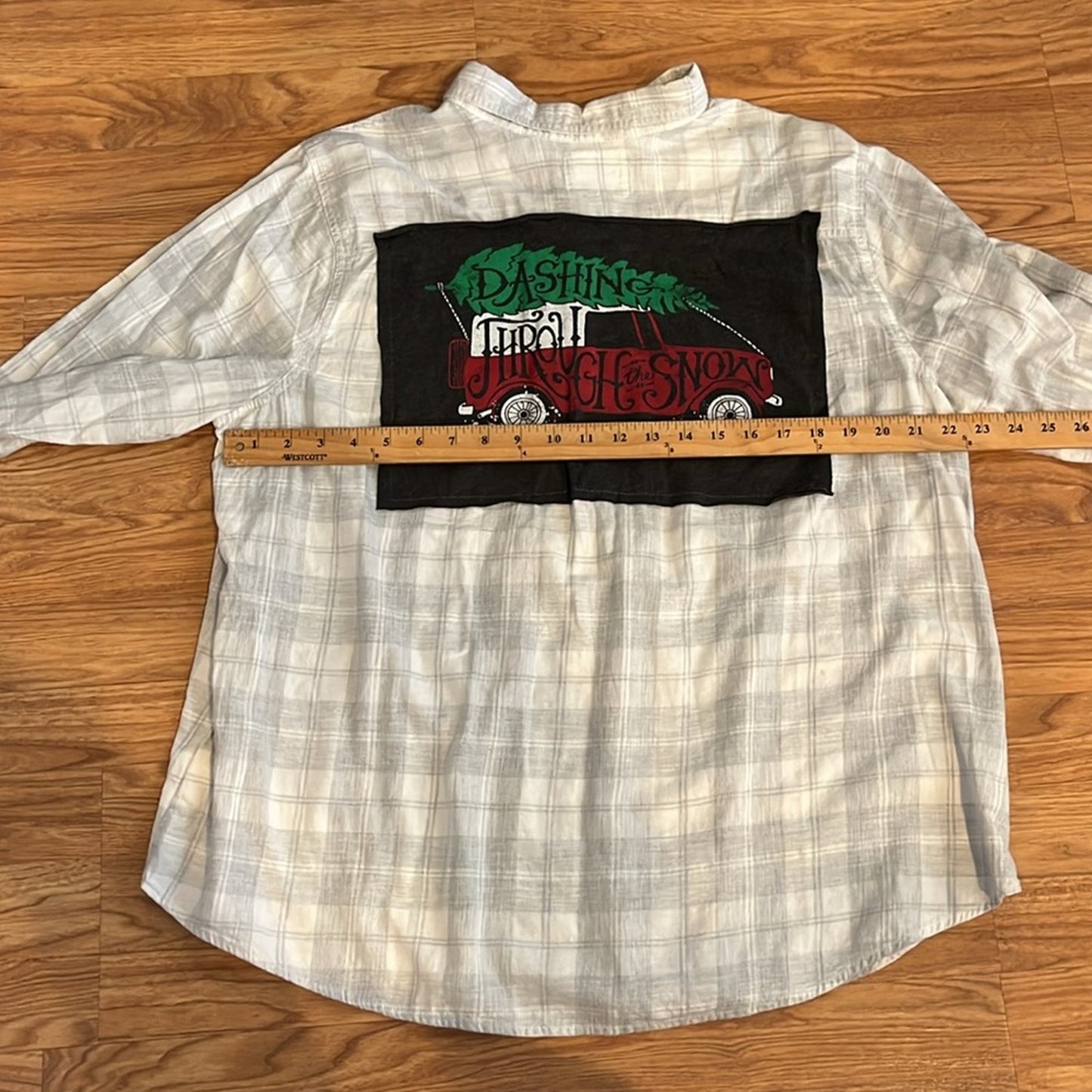 Dashing Through the Snow Christmas Flannel Shirt upcycled lightweight Size XXL