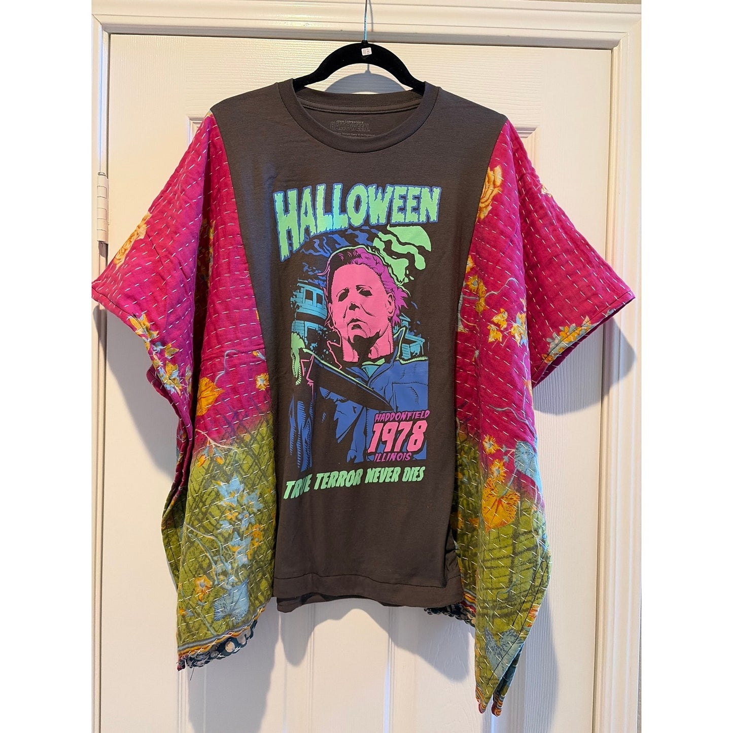 Halloween Upcycled Kantha Top Shirt OS Handmade Boho