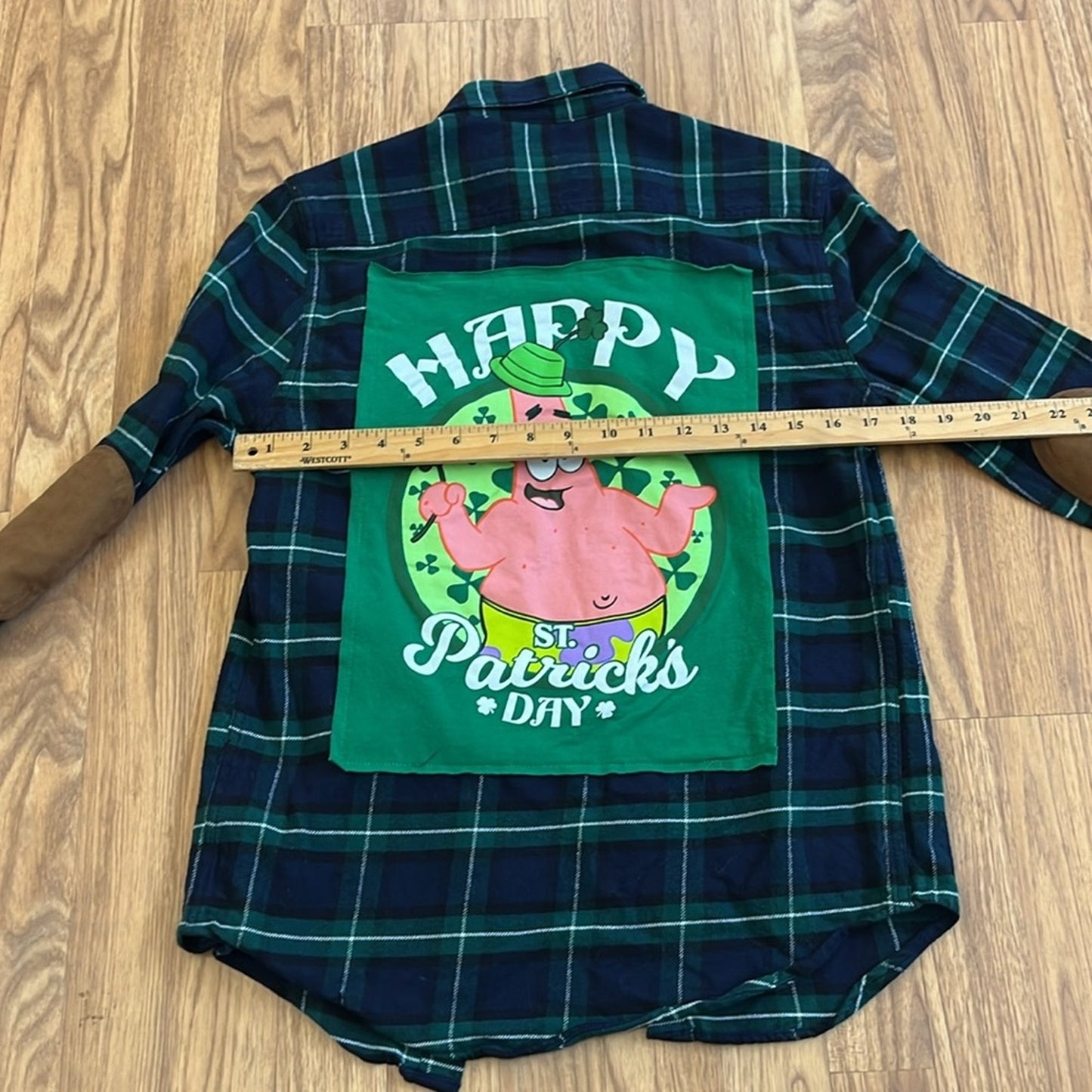 Happy St. Patricks Day Flannel Shirt upcycled unisex Size XS X-Small