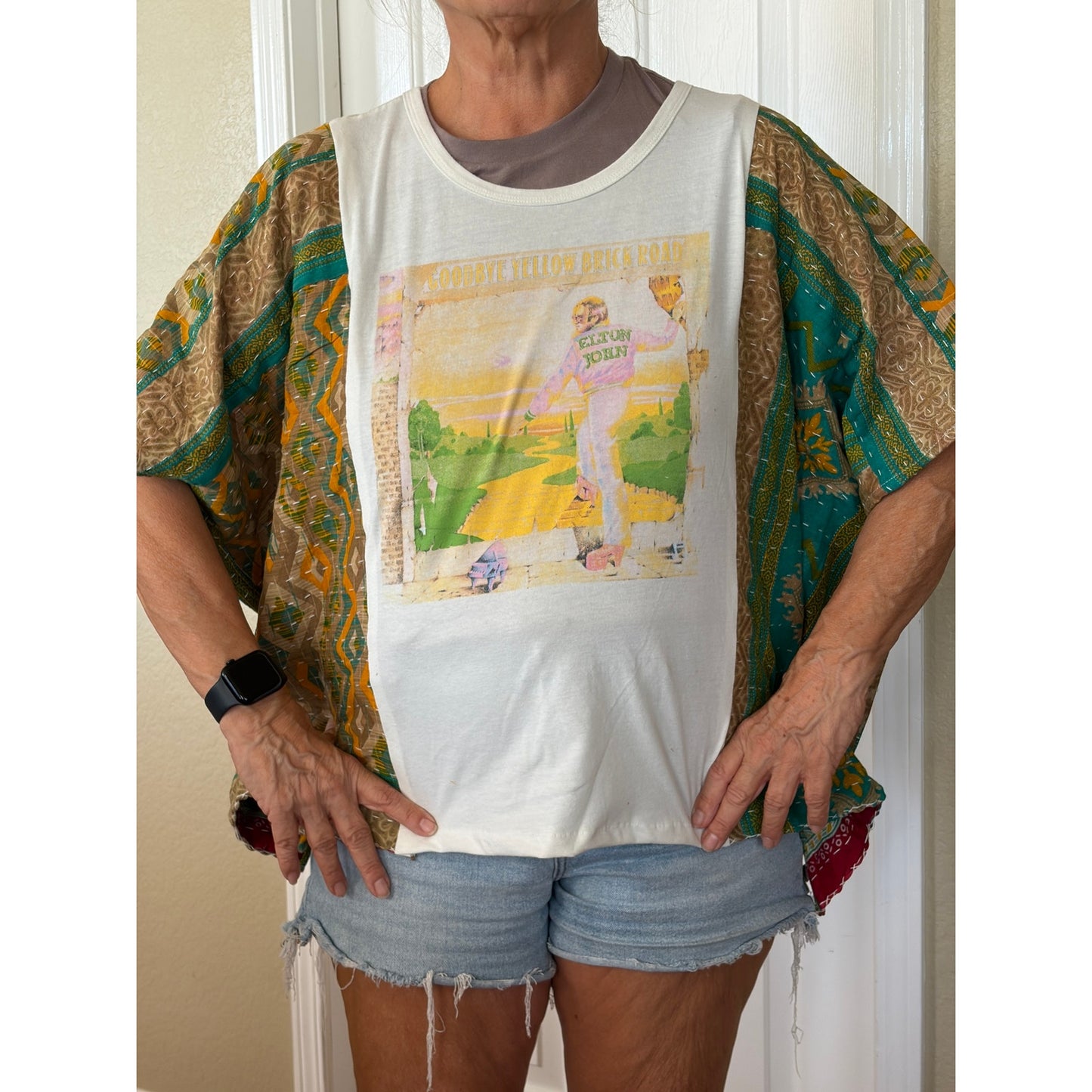 Elton John Upcycled Kantha Tunic Top Shirt OS Handmade Boho