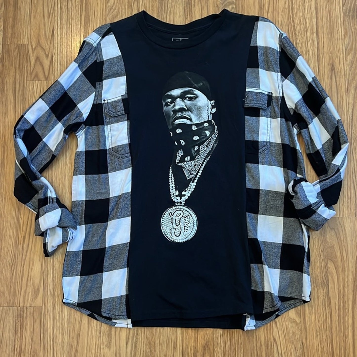 50 cent Flannel Sweatshirt Shirt upcycled unisex one size