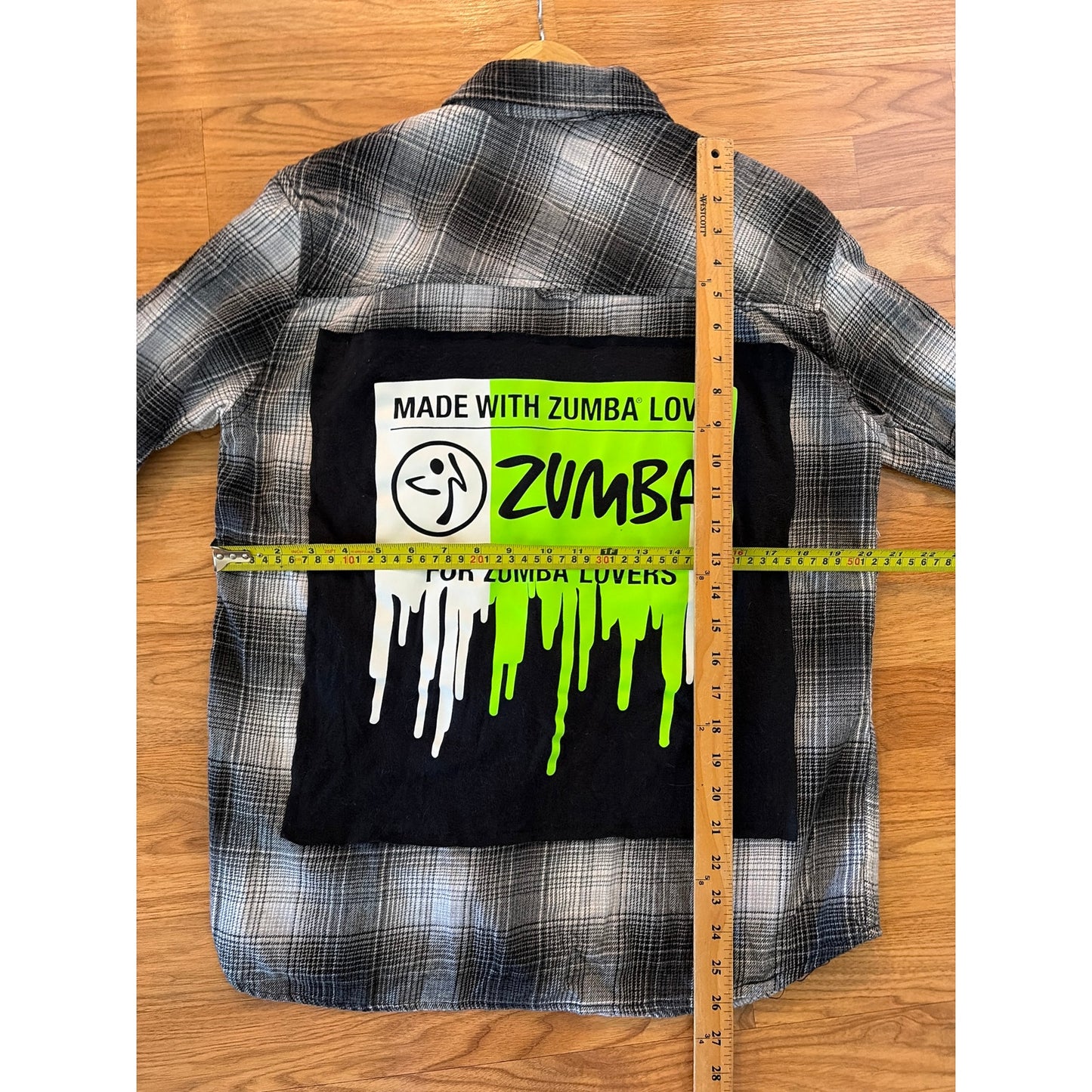 Upycled Zumba Flannel Shirt Unisex Size Medium M Handmade