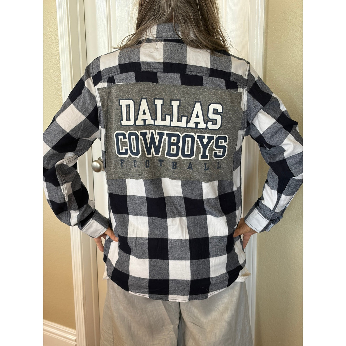 Dallas Cowboy NFL Upcycled Flannel Shirt Unisex Size Medium M