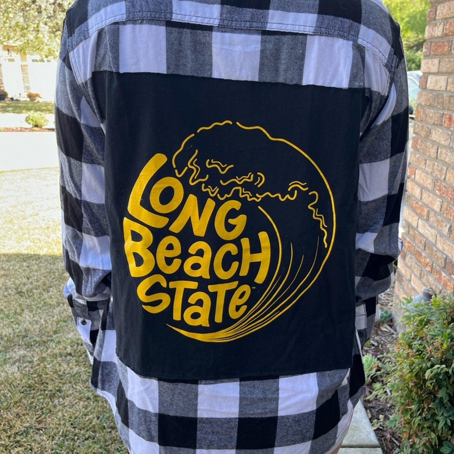 Long Beach State CSULB Flannel Shirt upcycled unisex Size Large L