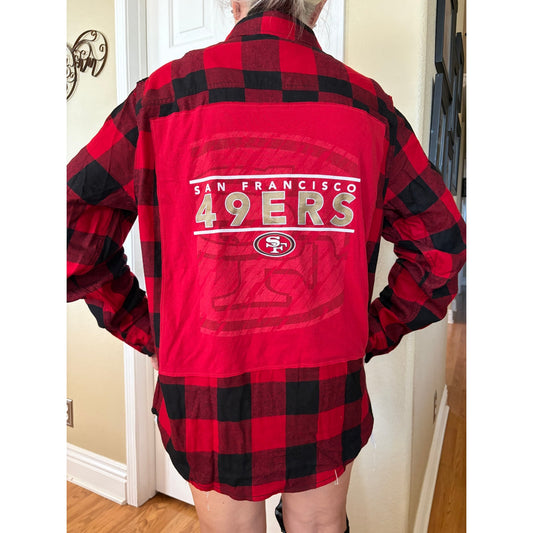 San Francisco 49ers NFL Upcycled Flannel Shirt Unisex XL X-Large