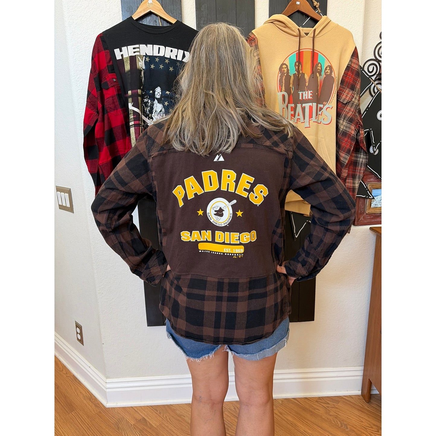 MLB San Diego Padres Upcycled Flannel Shirt Unisex Large L