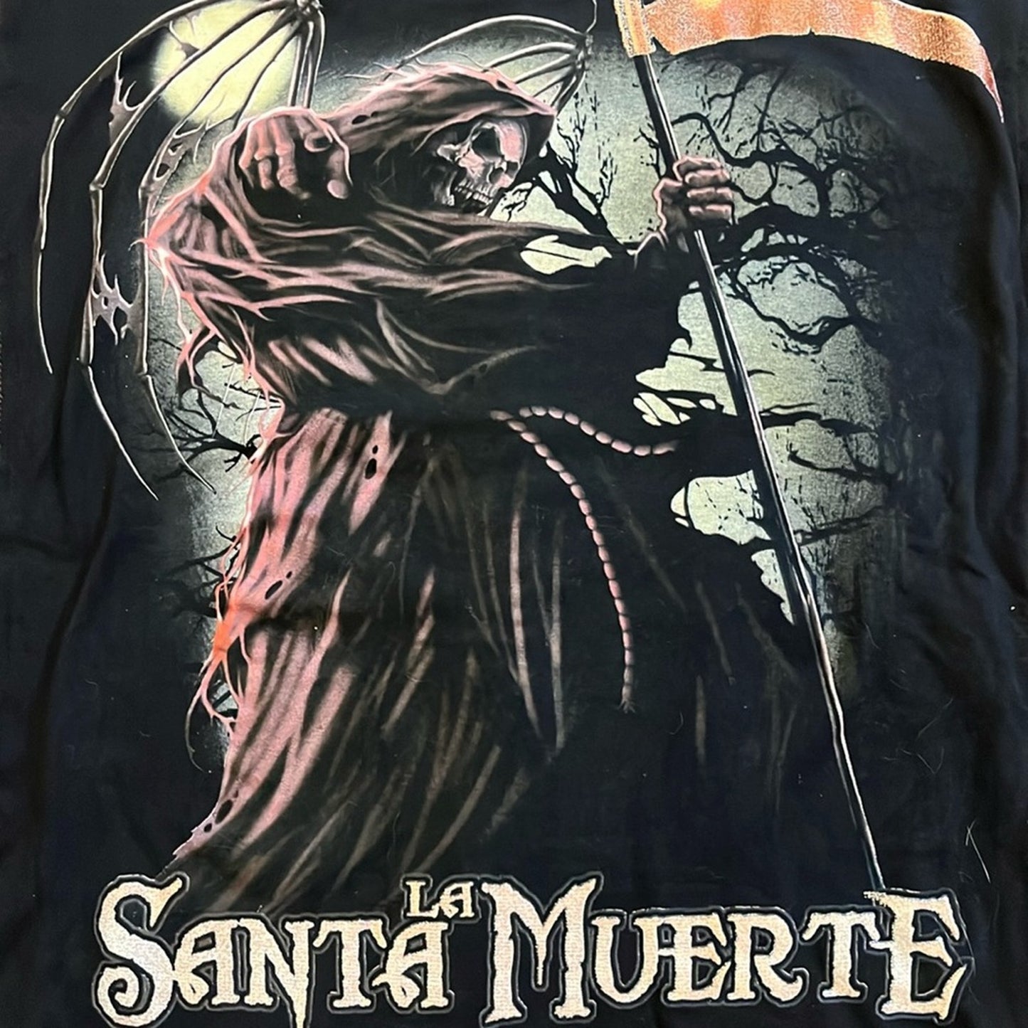 Halloween Santa La Muerte Upcycled Flannel Shirt upcycled size 2XLarge unisex