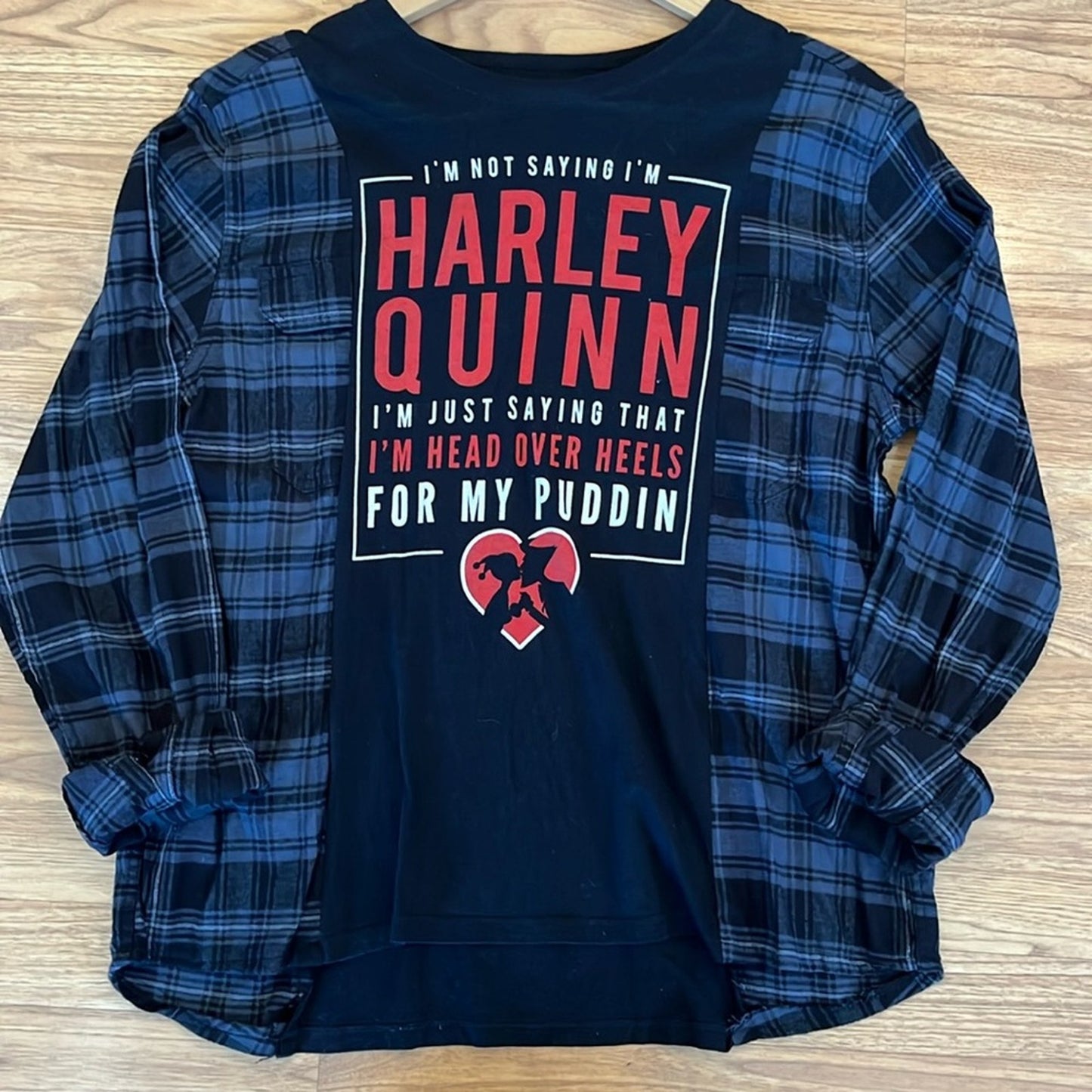 Harley Quinn Flannel Sweatshirt Shirt upcycled one size
