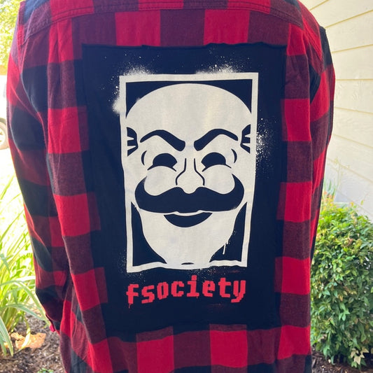 Fsociety Flannel shirt upcycled one of a kind unisex Large L