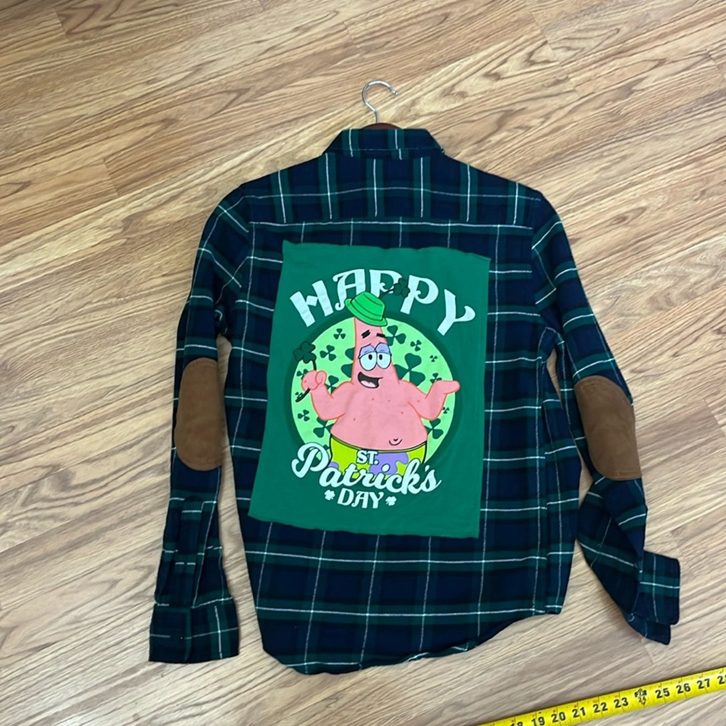 Spongebob Patrick St. Paddy's Day Upcycled Flannel Shirt Unisex Size X-small XS