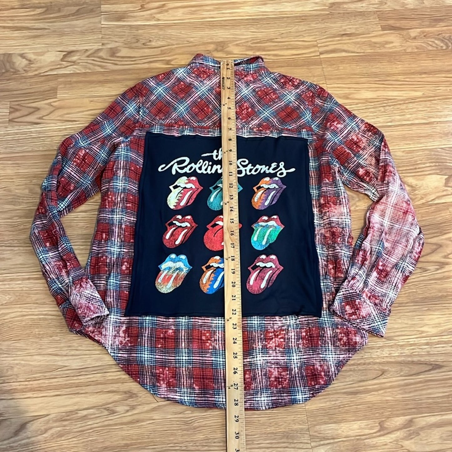 The Rolling Stones Flannel Shirt Upcycled Bleached Size Small S